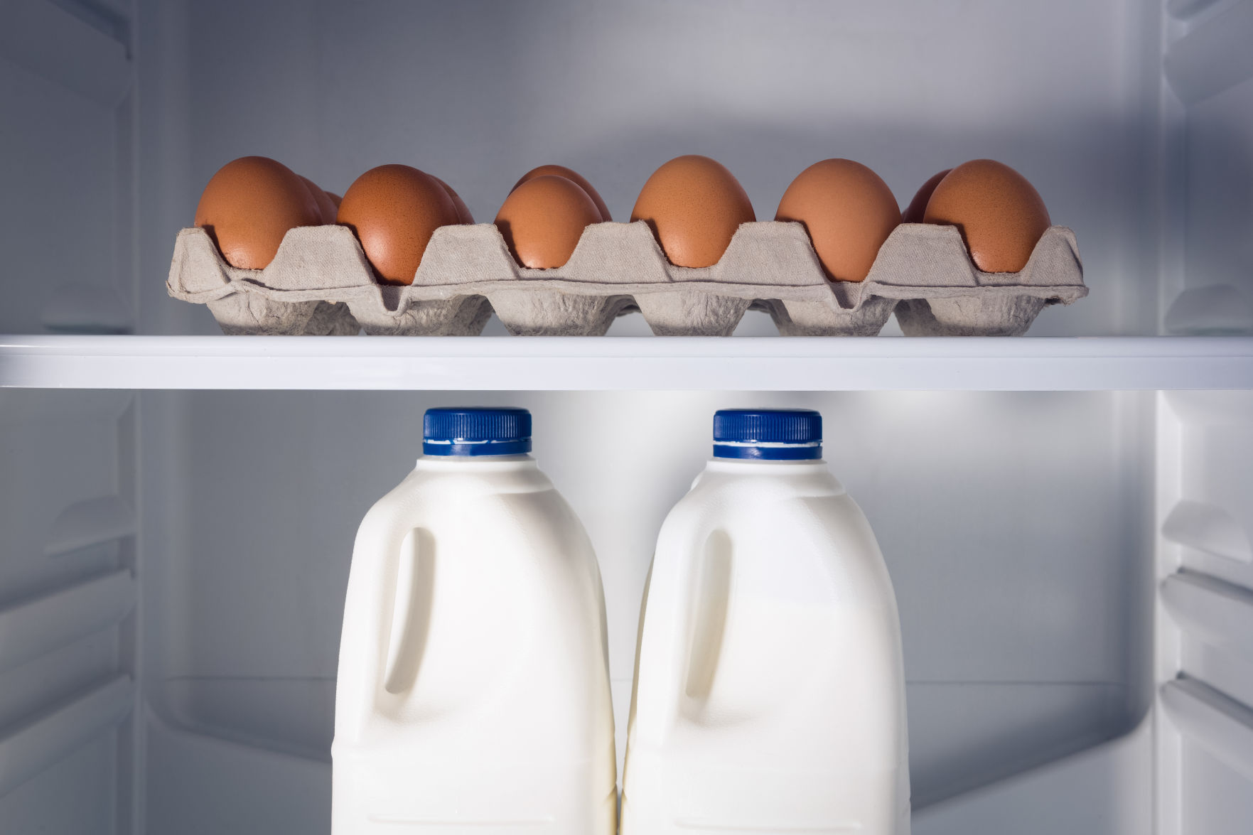 Egg carton and milk bottles